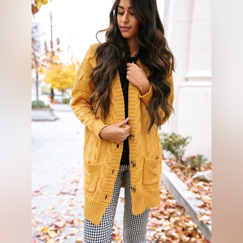Host Pick 🎉 AGNES & DORA cable knit cardigan in mustard yellow - Picture 1 of 7